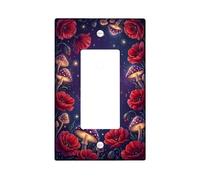 Poppy Single Rocker Light Switch Cover, Fanciful Nature-Inspired Mushroom Stars Fall Deep Red Plastic Standard Size Accents Wall Switch Plates for New Apartment Home Bedroom Office Decor