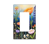 Poppy Single Rocker Light Switch Cover, Floral Nature Chrysanthemum Lavender Spring Orange Plastic Standard Size Accents Wall Switch Plates for New Apartment Home Bedroom Office Decor