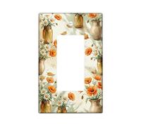 Poppy Single Rocker Light Switch Cover, Floral Rustic Chrysanthemum Vase Fall Orange Plastic Standard Size Decorative Wall Plates for Home Living Room Bedroom Bathroom Decor