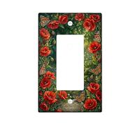 Poppy Single Rocker Light Switch Cover, Nature Fanciful Butterfly Flower Spring Red Plastic Standard Size Decorative Wall Plates for Home Living Room Bedroom Bathroom Decor