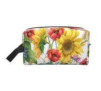Poppy Sunflower Cosmetic Bag for Women, Bee Makeup Bag Portable Toilet Organizer Pouch Travel Accessories Gift