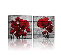 Poppy Wall Art, Big Red Poppies Canvas Wall Decor, Red Black Gray 2 Piece Print Pictures, Dining Room Kitchen Framed Artwork, Bathroom Poster Decoration Gift