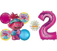 Poppy World Tour 2nd Birthday Party Supplies Trolls 7pc Balloon Bouquet Decorations