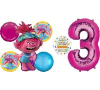 Poppy World Tour 3rd Birthday Party Supplies Trolls 7pc Balloon Bouquet Decorations