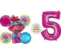 Poppy World Tour 5th Birthday Party Supplies Trolls 7pc Balloon Bouquet Decorations