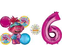 Poppy World Tour 6th Birthday Party Supplies Trolls 7pc Balloon Bouquet Decorations