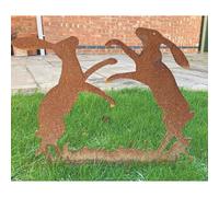 Poppyforge Boxing Hares on Grass Garden Silhouettes - Steel - W50 x H50 cm in Brown Poppyforge Brown