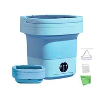 POPPYLANE Portable Washing Machine, 11L Foldable Washer & Spin Dryer with Laundry Bag & Drying Net & Microfiber Cloths, Laundry Machine with 3 Cleaning Modes for Baby Clothes and Underwear (Blue)