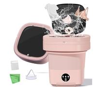 POPPYLANE Portable Washing Machine, 11L Foldable Washer & Spin Dryer with Laundry Bag & Drying Net & Microfiber Cloths, Laundry Machine with 3 Cleaning Modes for Baby Clothes and Underwear (Pink)