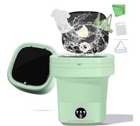 POPPYLANE Portable Washing Machine, 11L Foldable Washer & Spin Dryer with Laundry Bag & Drying Net & Microfiber Cloths, Laundry Machine with 3 Cleaning Modes for Baby Clothes and Underwear (Green)