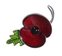 Poppys Stem Floral Brooch,Red Poppy Brooch Lapel Pin,Ribbon Flowers Green Leaf,Poppy Pin Badge,Women's Brooches & Pins,Metal Poppy Badges,Poppy Badges and Pins,Ladies Brooches,Brooch Pins,Silver