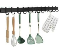 Poprkdre Kitchen Hook Rail 58 cm, Kitchen Holder No Drilling with 12 Removable Hooks, Aluminium Kitchen Hook Rack, Matte Surface, Black