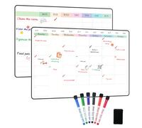 POPRUN 2 Pack A3 Whiteboard Calendar, Monthly Planner and Weekly Chore Chart, Self Adhesive Dry Erase Board, Stick on Any Smooth Surface Fridge Glass Wall, Perfect for Home Work School Planning