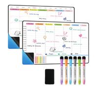 POPRUN 2 Pack A3 Whiteboard for Fridge, Self Adhesive Wall Planner Weekly and Monthly, Family Organiser Board Stick on Any Smooth Surface