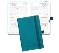 POPRUN 2025-2026 A6 Academic Pocket Diary Week to View Small PU Leather Cover (16x10.5 cm) 17 Months Diary (Aug'25 - Dec'26), 25/26 Mid Year Weekly Planner (Pacific Green)