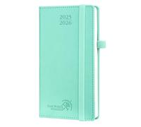 POPRUN 2025-2026 Academic Pocket Diary Week to View Slim (16.5x9 cm) 17 Months (Aug'25 - Dec'26) Small PU Leather Cover Diary, 25/26 Mid Year Weekly Planner (Mint Green)