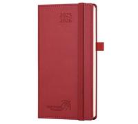 POPRUN 2025-2026 Academic Pocket Diary Week to View Slim (16.5x9 cm) 17 Months (Aug'25 - Dec'26) Small PU Leather Cover Diary, 25/26 Mid Year Weekly Planner (Burgundy)