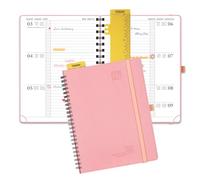 POPRUN 2026-2027 A5 Academic Diary Week to View (22x16.5 cm) Soft Cover Spiral Horizontal Weekly Planner 17 Months (Aug'26 - Dec'27) Mid Year 26/27(Soft Pink)