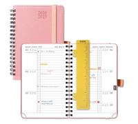 POPRUN 2026-2027 A6 Academic Diary Week to View (16x10.5 cm) Soft Cover Spiral Horizontal Weekly Planner 17 Months (Aug'26 - Dec'27) Mid Year 26/27(Soft Pink)
