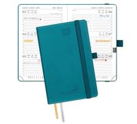 POPRUN 2026-2027 A6 Academic Pocket Diary Week to View Small PU Leather Cover (16x10.5 cm) 17 Months (Aug'26 - Dec'27), 26/27 Mid Year Weekly Planner(Pacific Green)