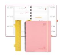 POPRUN 2026-2027 Academic Diary Week to View Large (26.5x21.5 cm) Soft Cover Spiral Horizontal Weekly Planner 17 Months (Aug'26 - Dec'27) Mid Year 26/27(Soft Pink)