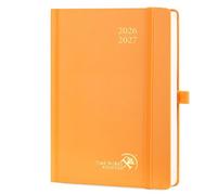 POPRUN 2026-2027 Daily Planner One Page Per Day (Medium - 5.75" x 8.5") - Academic Calendar Book(July 2026 - June 2027), 2026 Day Appointment Book with Pen Holder, Hardcover - Orange