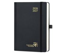 POPRUN 2026-2027 Daily Planner One Page Per Day (Medium - 5.75" x 8.5") - Academic Calendar Book(July 2026 - June 2027), 2026 Day Appointment Book with Pen Holder, Hardcover - Black