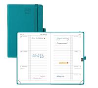 POPRUN 2026-2027 Pocket Weekly Planner Calendar, Size 4'' x 6.25'', Academic Planner (Jul 2026 - Jun 2027) Horizontal Layout with Lined Sections, Leather Hardcover, 100GSM Paper - Pacific Green