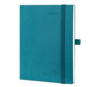 POPRUN 2026 A5 Diary Week to View (22x16.5 cm) PU Leather Soft Cover Vertical Weekly Appointment Diary 26 Work Planner, Monthly Tabs, 100GSM Paper (Pacific Green)