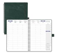 POPRUN 2026 Diary A4 Week to View Spiral Bound - Vertical Weekly Planner with 1/4 Hourly Appointments, Monthly Tabs, 100 GSM Paper, PU Leather Softcover, Sunday Start - Blue Green