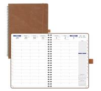 POPRUN 2026 Diary A4 Week to View Spiral Bound - Vertical Weekly Planner with 1/4 Hourly Appointments, Monthly Tabs, 100 GSM Paper, PU Leather Softcover, Sunday Start - Brown