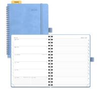 POPRUN 2026 Diary A5 Week to View Spiral Bound PU Leather Soft Cover 22 x 16.5 cm Appointment Work Book - 26 Weekly Planner & Notebook in One, Monthly Tab (Cyan Blue)