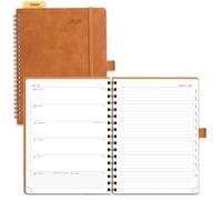 POPRUN 2026 Diary A5 Week to View Spiral Bound PU Leather Soft Cover 22 x 16.5 cm Appointment Work Book - 26 Weekly Planner & Notebook in One, Monthly Tab (Brown)