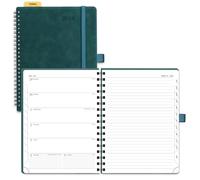 POPRUN 2026 Diary A5 Week to View Spiral Bound PU Leather Soft Cover 22 x 16.5 cm Appointment Work Book - 26 Weekly Planner & Notebook in One, Monthly Tab (Peotrol Green)