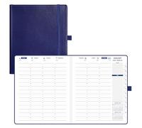 POPRUN 2026 Diary Week to View A5+ 17.5x21.5 cm - Vertical Weekly Planner with 1/2 Hourly Appointments, Monthly Tabs, 100 gsm Paper, PU Leather Softcover, Sunday Start - Navy Blue