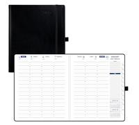 POPRUN 2026 Diary Week to View A5+ 17.5x21.5 cm - Vertical Weekly Planner with 1/2 Hourly Appointments, Monthly Tabs, 100 gsm Paper, PU Leather Softcover, Sunday Start - Black