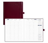 POPRUN 2026 Diary Week to View A5+ 17.5x21.5 cm - Vertical Weekly Planner with 1/2 Hourly Appointments, Monthly Tabs, 100 gsm Paper, PU Leather Softcover, Sunday Start - Burgundy
