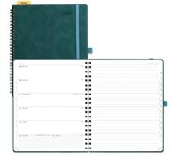 POPRUN 2026 Diary Week to View Large Spiral Bound PU Leather Soft Cover 26.5 x 21.5 cm Appointment Desk Book - 26 Weekly Planner & Notebook in One, Monthly Tab (Peotrol Green)