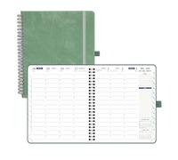 POPRUN 2026 Diary Week to View Spiral A5+ 17.5x21.5 cm - Vertical Weekly Planner with 1/2 Hourly Appointments, Monthly Tabs, 100 GSM Paper, PU Leather Softcover, Sunday Start - Midnight Green