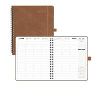 POPRUN 2026 Diary Week To View Spiral Bound, 17.6x21.4cm Appointment Book with Stair Tabs,PU Leather Softcover,2 Pages Per Week with 30 Minute Intervals (Brown）