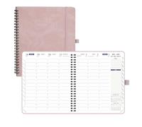 POPRUN 2026 Diary Week To View Spiral Bound, 17.6x21.4cm Appointment Book with Stair Tabs,PU Leather Softcover,2 Pages Per Week with 30 Minute Intervals (Pink)