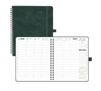 POPRUN 2026 Diary Week To View Spiral Bound, 17.6x21.4cm Appointment Book with Stair Tabs,PU Leather Softcover,2 Pages Per Week with 30 Minute Intervals (Dark Green)