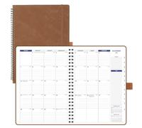 POPRUN 2026 Month to View Spiral Bound Diary A4 Monthly Index Tabs Planner(From December 2025 to March 2027),4 Pages Per Month PU Leather Softcover with Ribbon Marker (Brown）