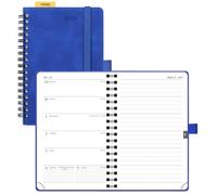 POPRUN 2026 Pocket Diary A6 Week to View Spiral Bound PU Leather Soft Cover 16 x 10.5 cm Appointment Work Book - 26 Small Weekly Planner & Notebook in One (Royal Blue)