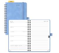 POPRUN 2026 Pocket Diary A6 Week to View Spiral Bound PU Leather Soft Cover 16 x 10.5 cm Appointment Work Book - 26 Small Weekly Planner & Notebook in One (Cyan Blue）