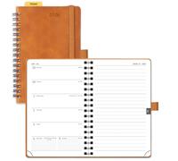 POPRUN 2026 Pocket Diary A6 Week to View Spiral Bound PU Leather Soft Cover 16 x 10.5 cm Appointment Work Book - 26 Small Weekly Planner & Notebook in One (Brown)