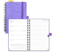 POPRUN 2026 Pocket Diary A6 Week to View Spiral Bound PU Leather Soft Cover 16 x 10.5 cm Appointment Work Book - 26 Small Weekly Planner & Notebook in One (Lilac)