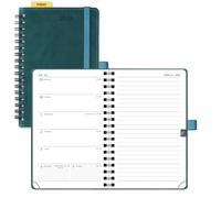 POPRUN 2026 Pocket Diary A6 Week to View Spiral Bound PU Leather Soft Cover 16 x 10.5 cm Appointment Work Book - 26 Small Weekly Planner & Notebook in One (Peotrol Green)