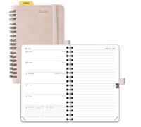 POPRUN 2026 Pocket Diary A6 Week to View Spiral Bound PU Leather Soft Cover 16 x 10.5 cm Appointment Work Book - 26 Small Weekly Planner & Notebook in One (Soft Pink）