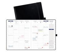 POPRUN 2027 Diary Week to View A5+ 17.5 x 21.5 cm - Vertical Weekly Planner | Sunday Start, 30 Min Slots, 2 Pages per Week, 100 Gsm Paper, Leather Softcover, Monthly Tabs, "M" Pocket (Black)